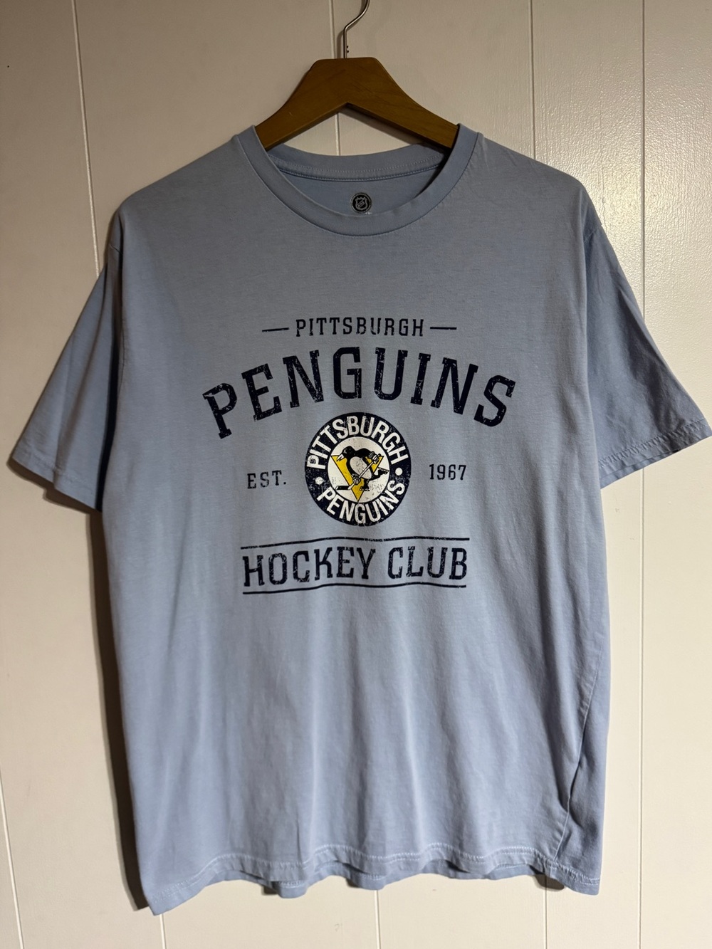 Pittsburgh Penguins Light Blue Tee NHL Hockey T-shirt Pittsburgh Spellout Shirt